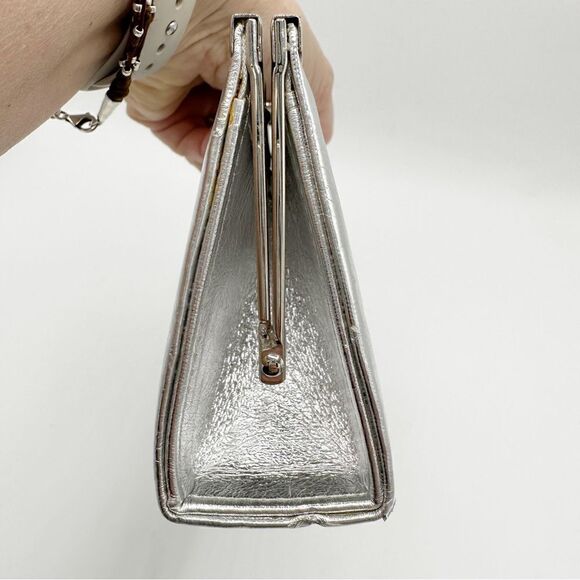 CACHE Silver Metallic Convertible Clutch w/Crystal Embellishment - Picture 6 of 14